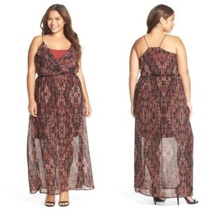 Junarose lord & taylor kari fire rosewood print racerback strappy maxi dress 14